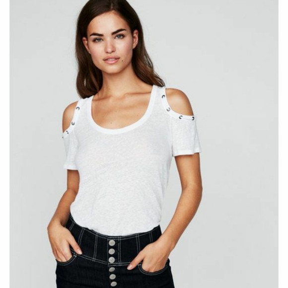 *BLACK* Express One Eleven detailed cold shoulder top sz S - Picture 1 of 7